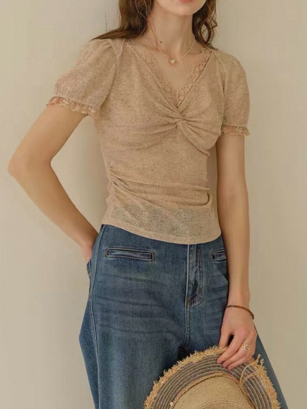 brand new Beige Twist Front Short Sleeve Top - Women